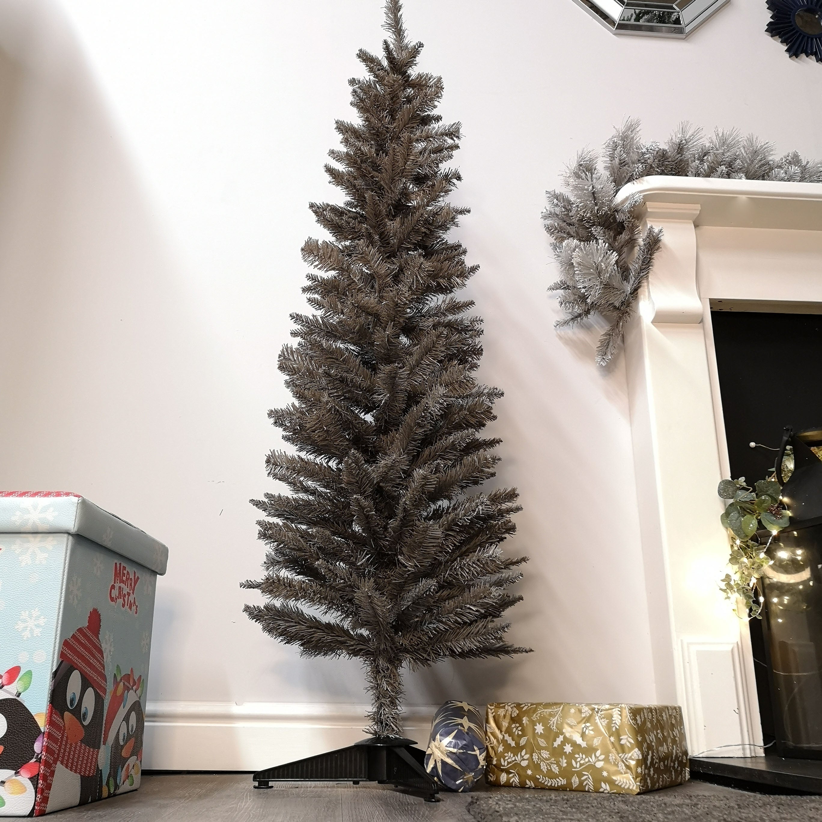 5ft (150cm) Snowtime Wrapped Pencil Pine Grey Christmas Tree with 236 Tips