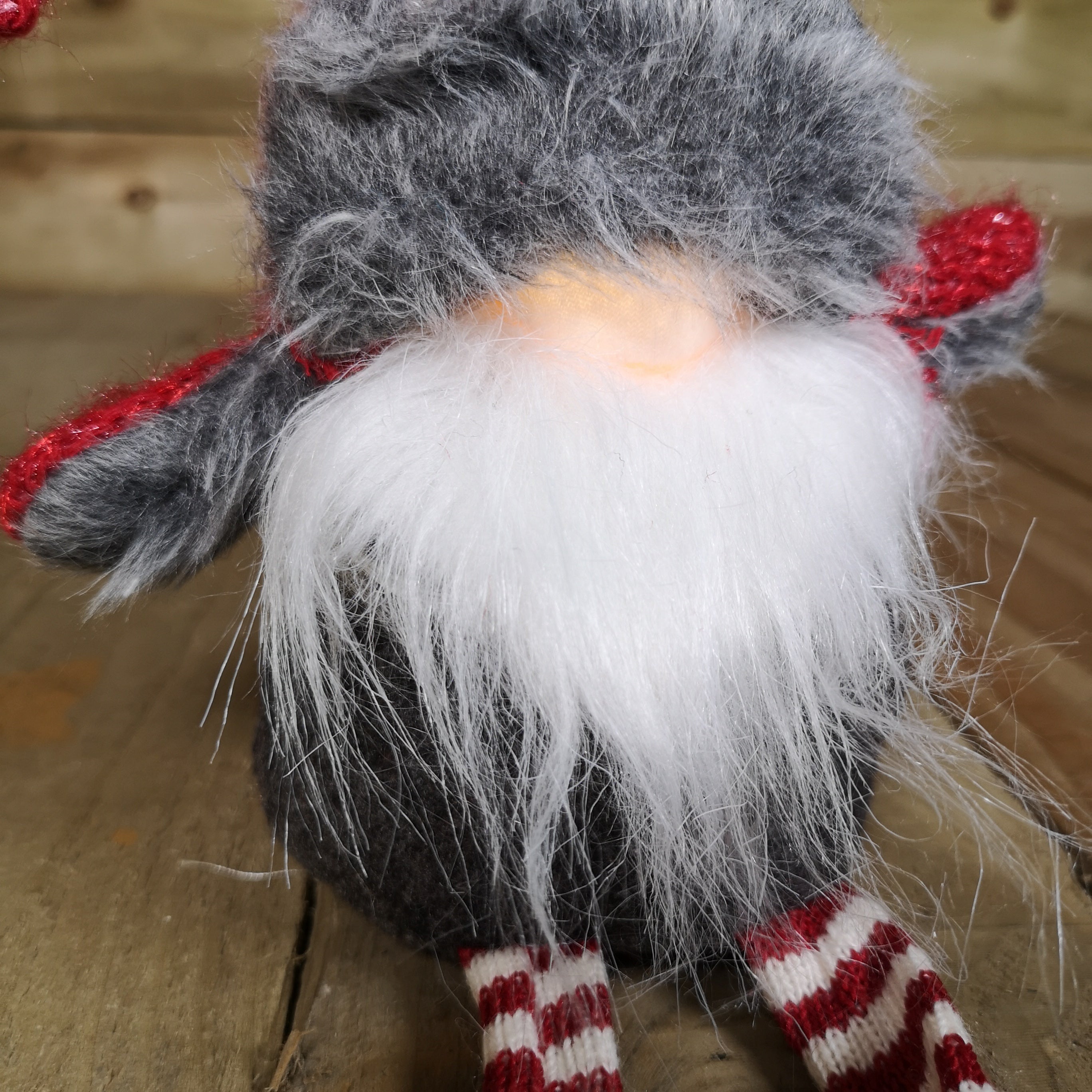 72cm Lit Plush Christmas Gonk with Dangly Legs & Aviator Hat in Red & Grey