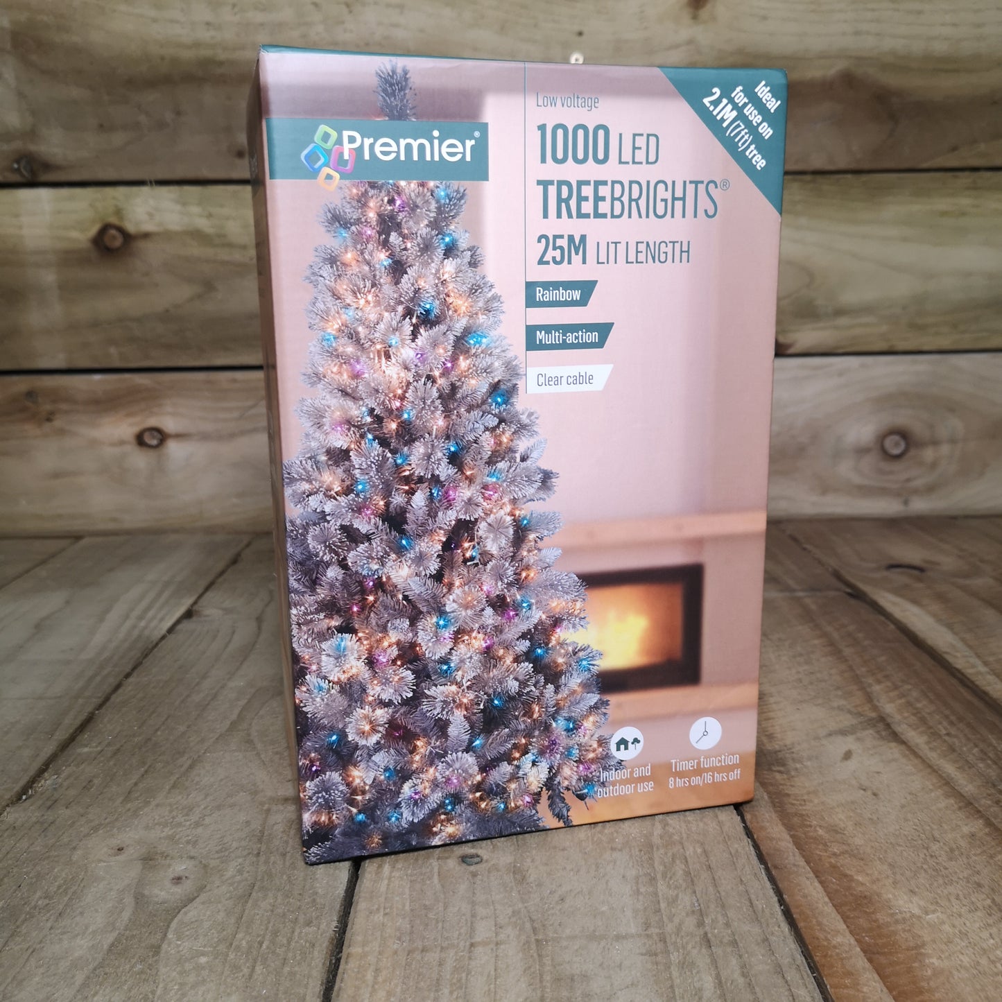 1000 LED 25m Premier TreeBrights Indoor Outdoor Christmas Multi Function Mains Operated String Lights with Timer & Clear Cable in Rainbow