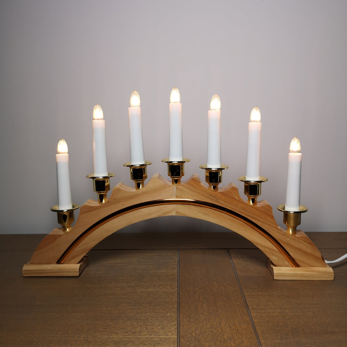 42cm Premier Christmas Candlebridge with 7 Bulbs in Light Wood Mains Powered