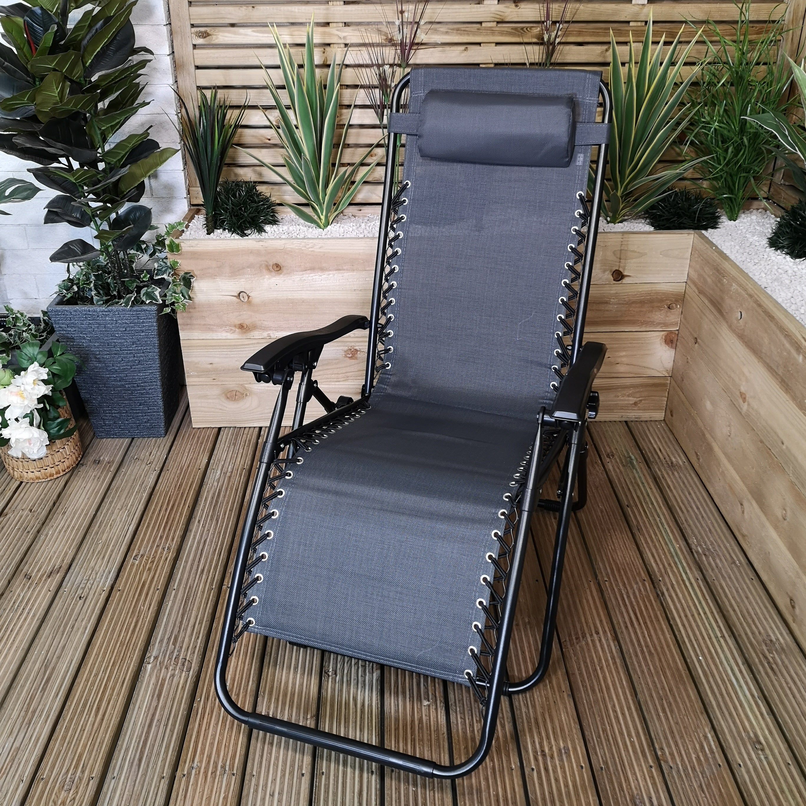 Multi Position Textoline Garden Relaxer Chair Lounger - Light Grey