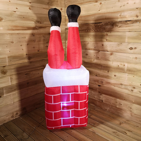 Premier 1.6M Outdoor Light Up Inflatable Christmas Santa Stuck in Chimney with Moving Legs 2736