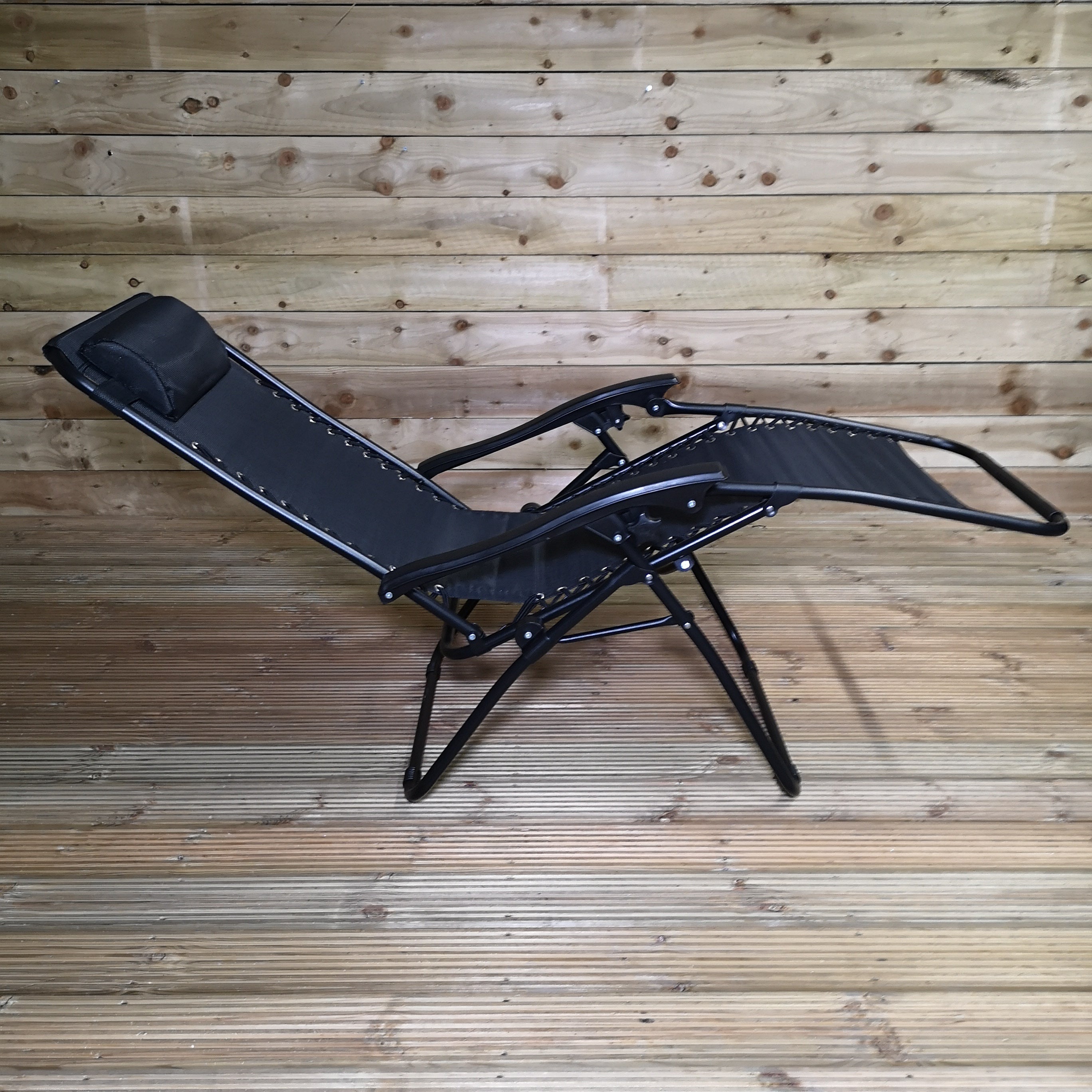Pair of Multi Position Textoline Garden Relaxer Chair Lounger - All Black