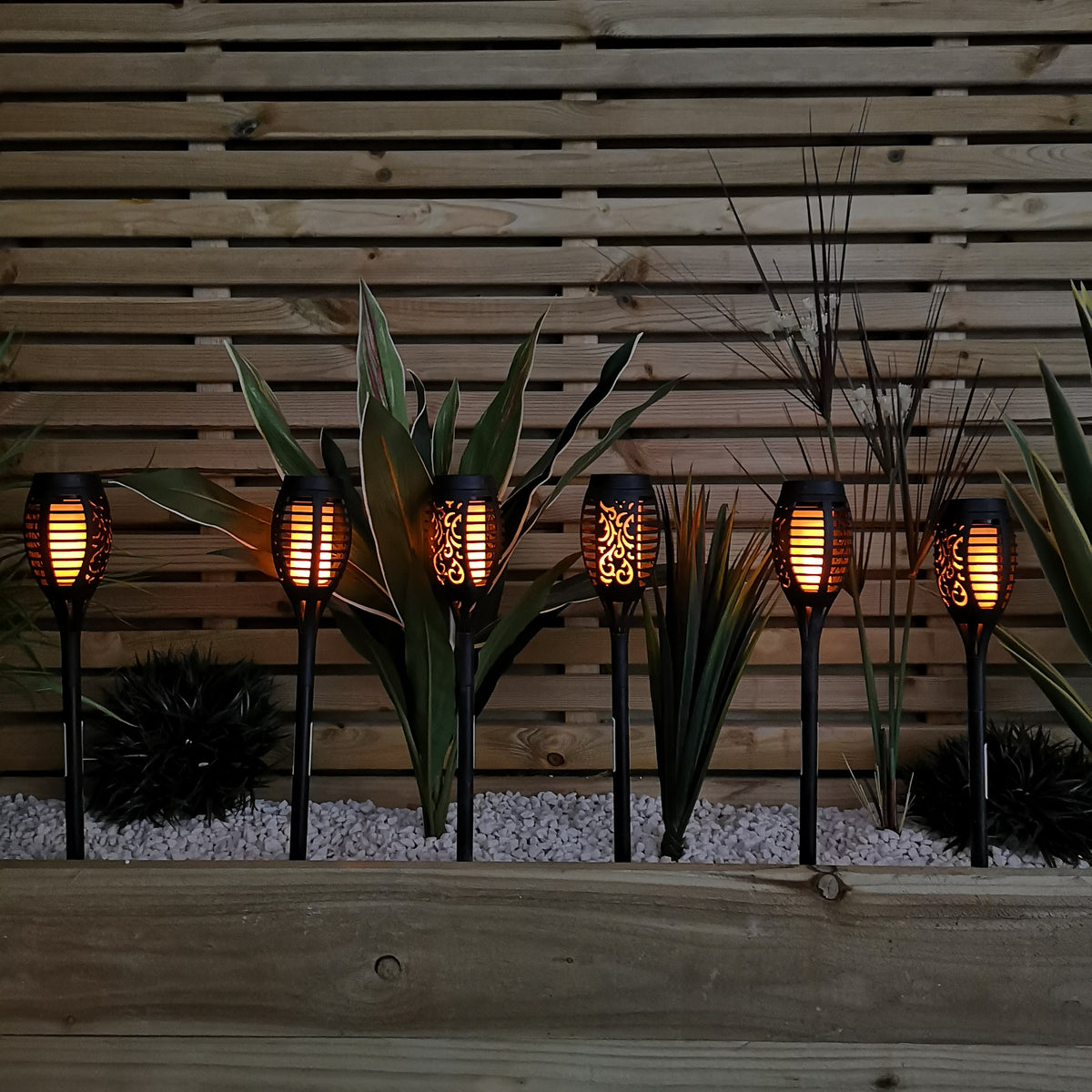 50cm Set of 6 Small Decorative Flickering Flame Solar Garden Path Light