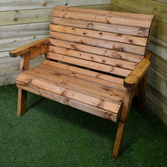 Charles Taylor Hand Made Traditional 2 Seater Chunky Rustic Wooden Garden Bench Furniture Flat Packed
