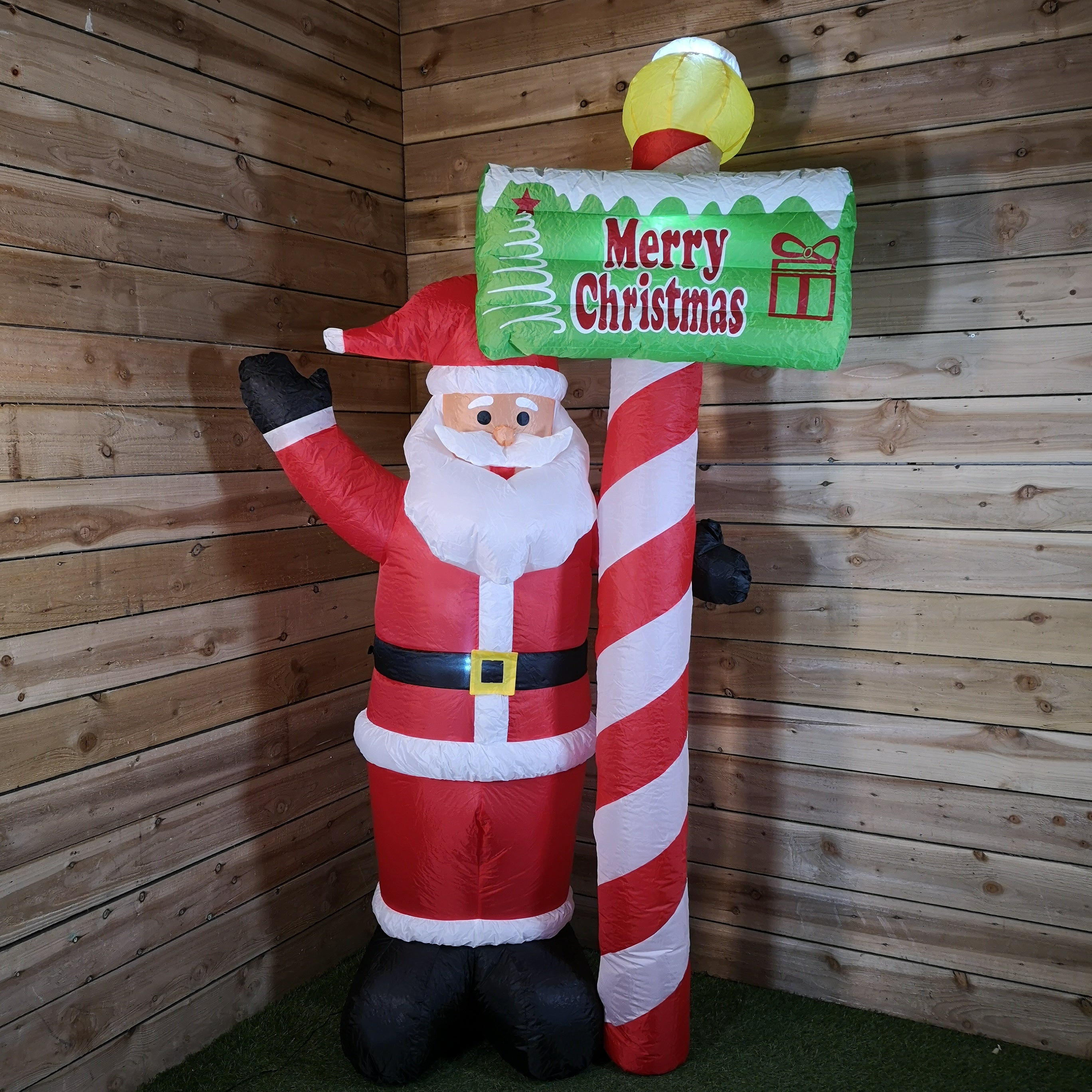 Festive Christmas 240cm Inflatable Light Up Outdoor Indoor Santa With Sign