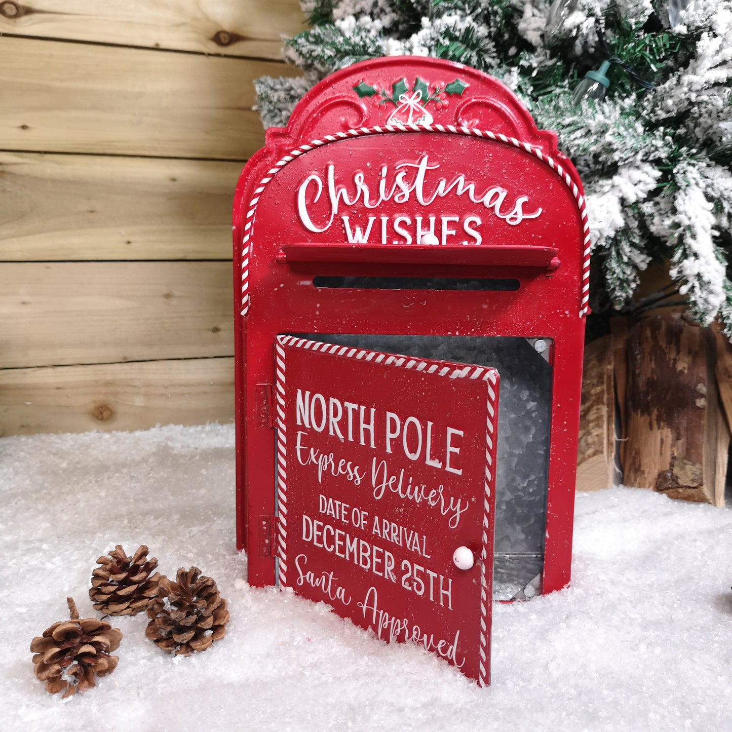 39cm Red with White Detail Christmas Santa Metal Post Box