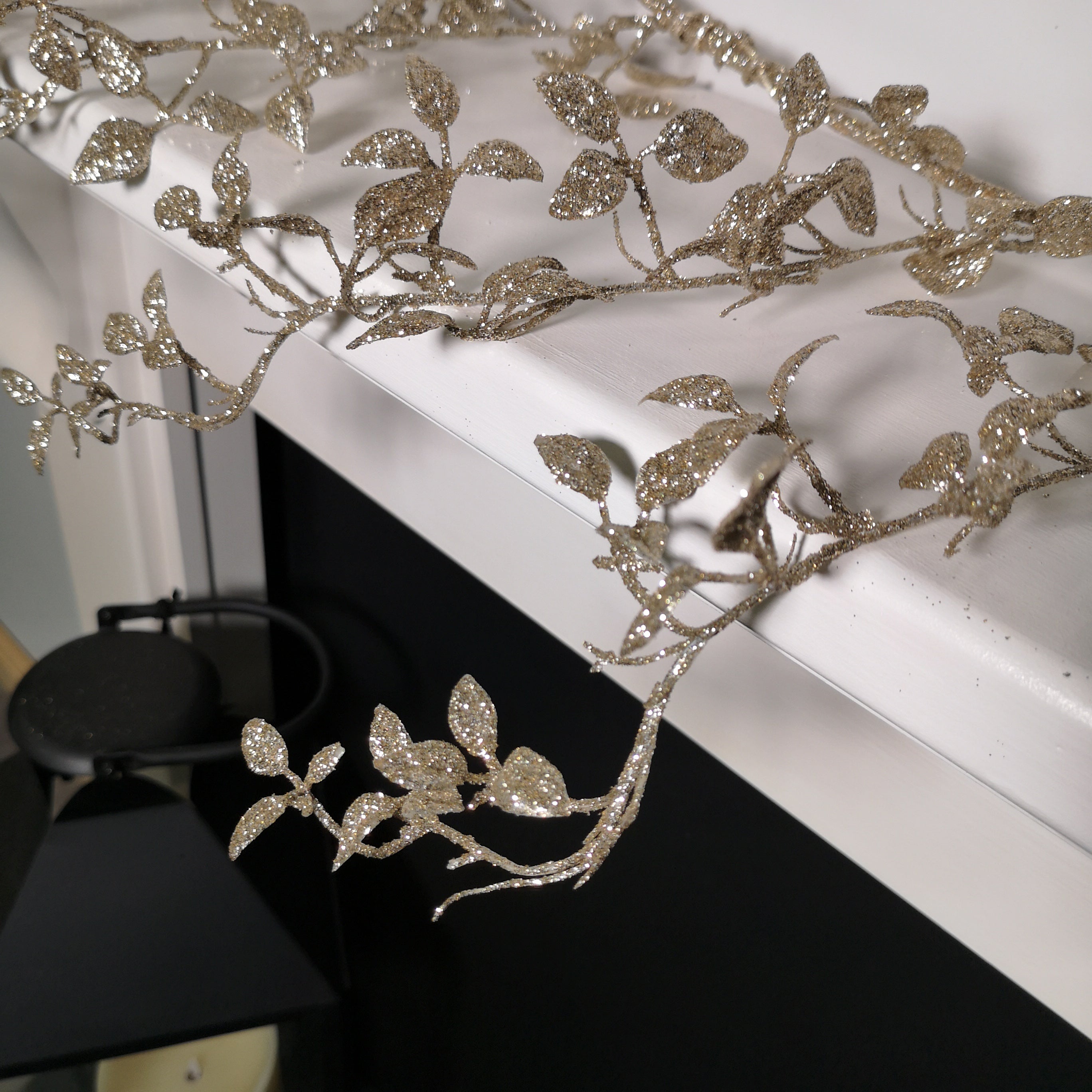 150cm Christmas Gold Glitter Leaf Garland with Hanging Loop