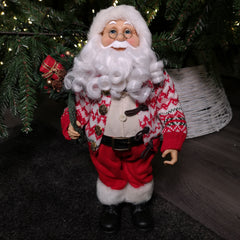 45cm Standing Father Christmas Santa Claus Figurine Carrying Sack in Red