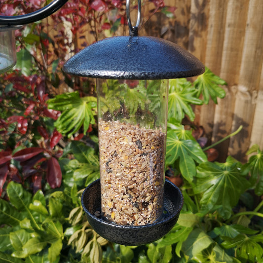 Tom Chambers 2 Port Garden Wild Bird Hanging Hammered Steel Black and Silver Seed Feeder 2736