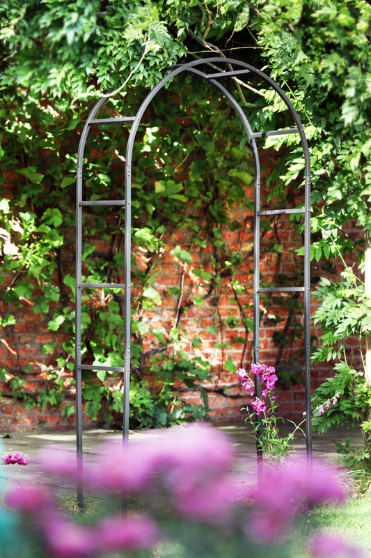 7.5ft (2.28m x 1.1m) Tom Chambers Climbing Rose Arch Trellis Pewter Powder Coated Metal Steel Garden Flower Arch