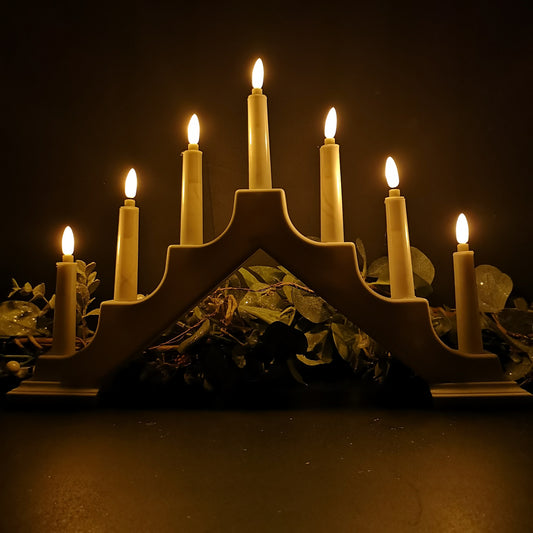 40cm Premier Christmas Candlebridge with 7 Flickering LEDs with Timer in White Battery Operated