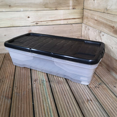 2 x 42L Clear Under Bed Storage Box with Black Lid, Stackable and Nestable Design Storage Solution