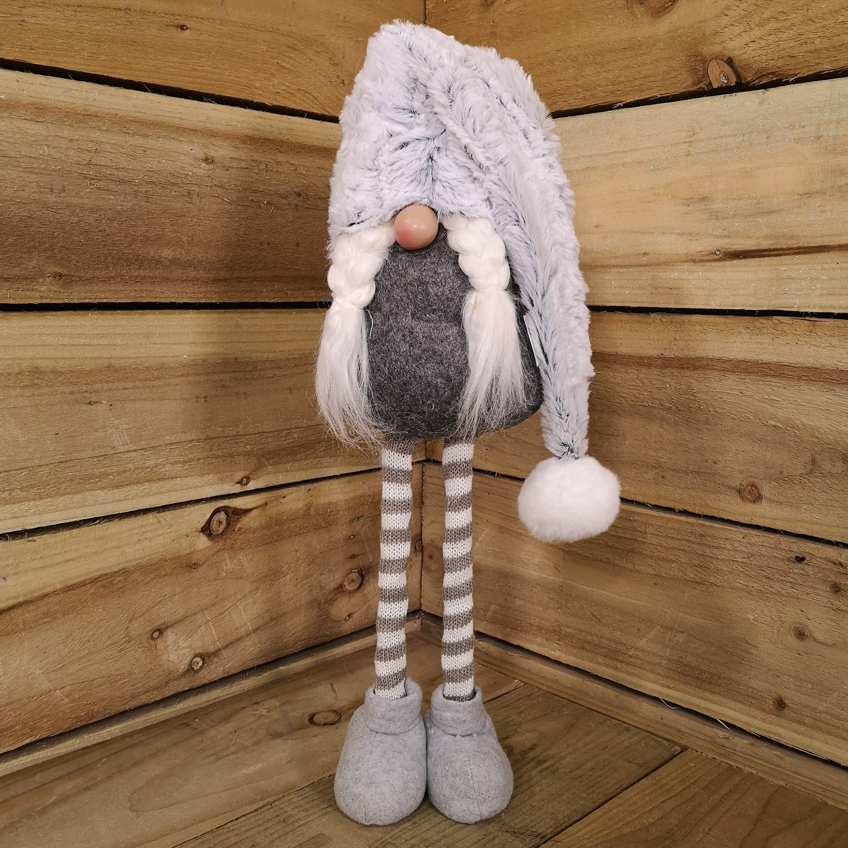 80cm Festive Christmas Female Grey Gonk with Oversized Hat & Extendable Legs