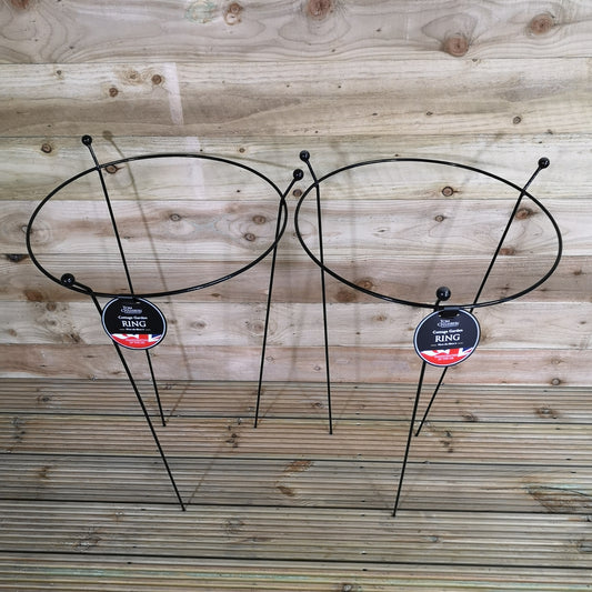 2 Pack of Tom Chambers Cottage Heavy Duty Black Metal Steel Herbaceous Garden Plant Support Ring Large 80cm x 45cm