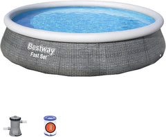 Bestway 13ft x 33” Deep Rattan Effect Fast Set Inflatable Paddling Pool