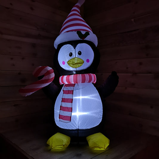 4ft (120cm) LED Christmas Inflatables Outdoor Penguin W/ Candy Cane Decorations