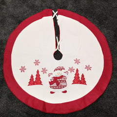 95cm White & Red Fabric Christmas Tree Skirt with Snowman Scene & Snowflakes