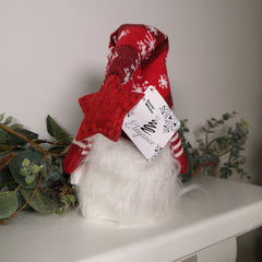 30cm Haired Sitting Christmas Gonk with Star Tipped Hat - Red & White