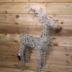 60cm Grey Outdoor Standing Wicker Reindeer Decoration With LED Lights