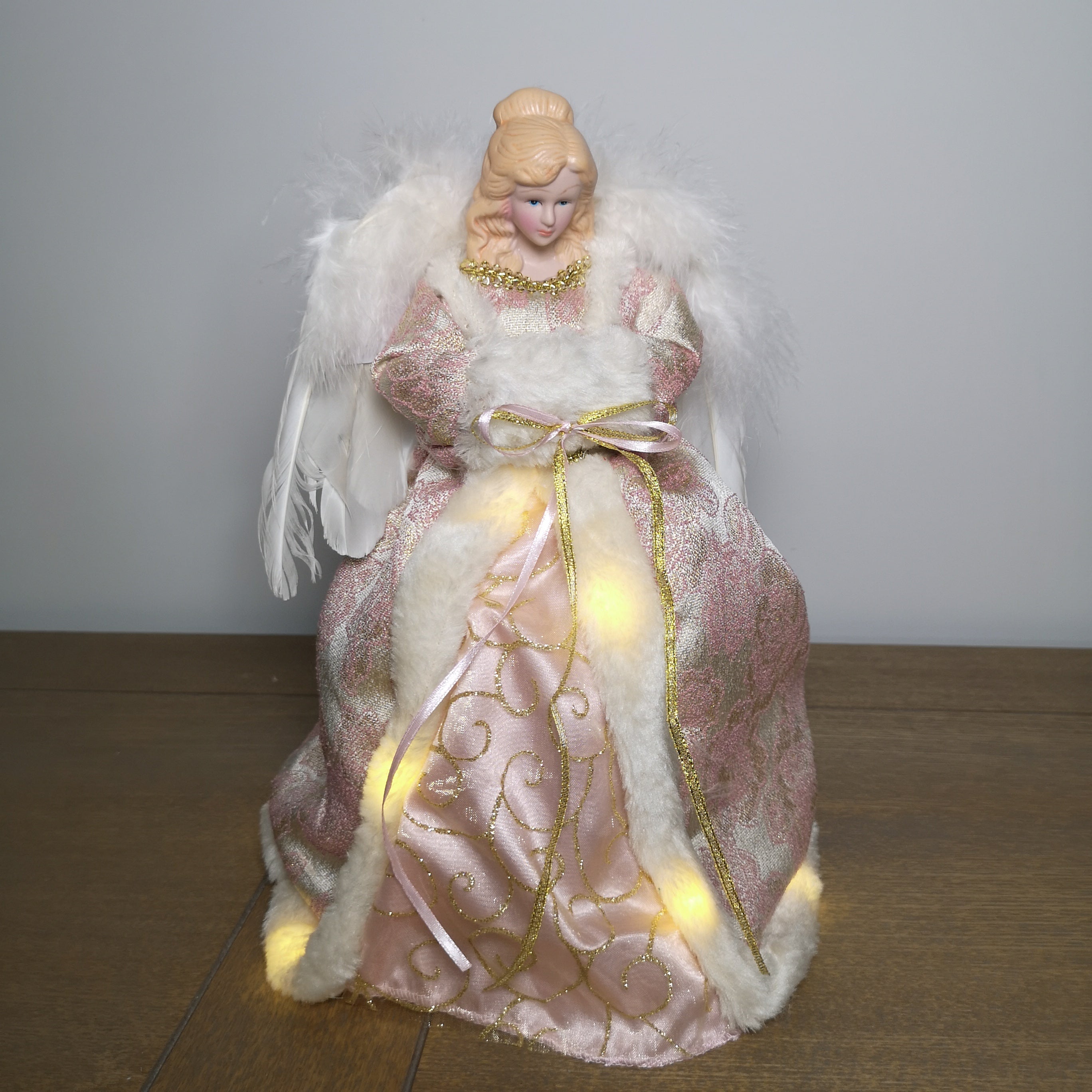 30cm Premier Christmas LED Lit Rose Gold Angel Tree Topper Decoration in Warm White