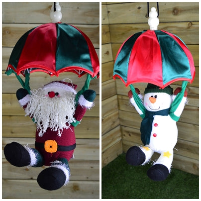 45cm Premier Animated & Musical Parachuting Christmas Character - Santa/Snowman