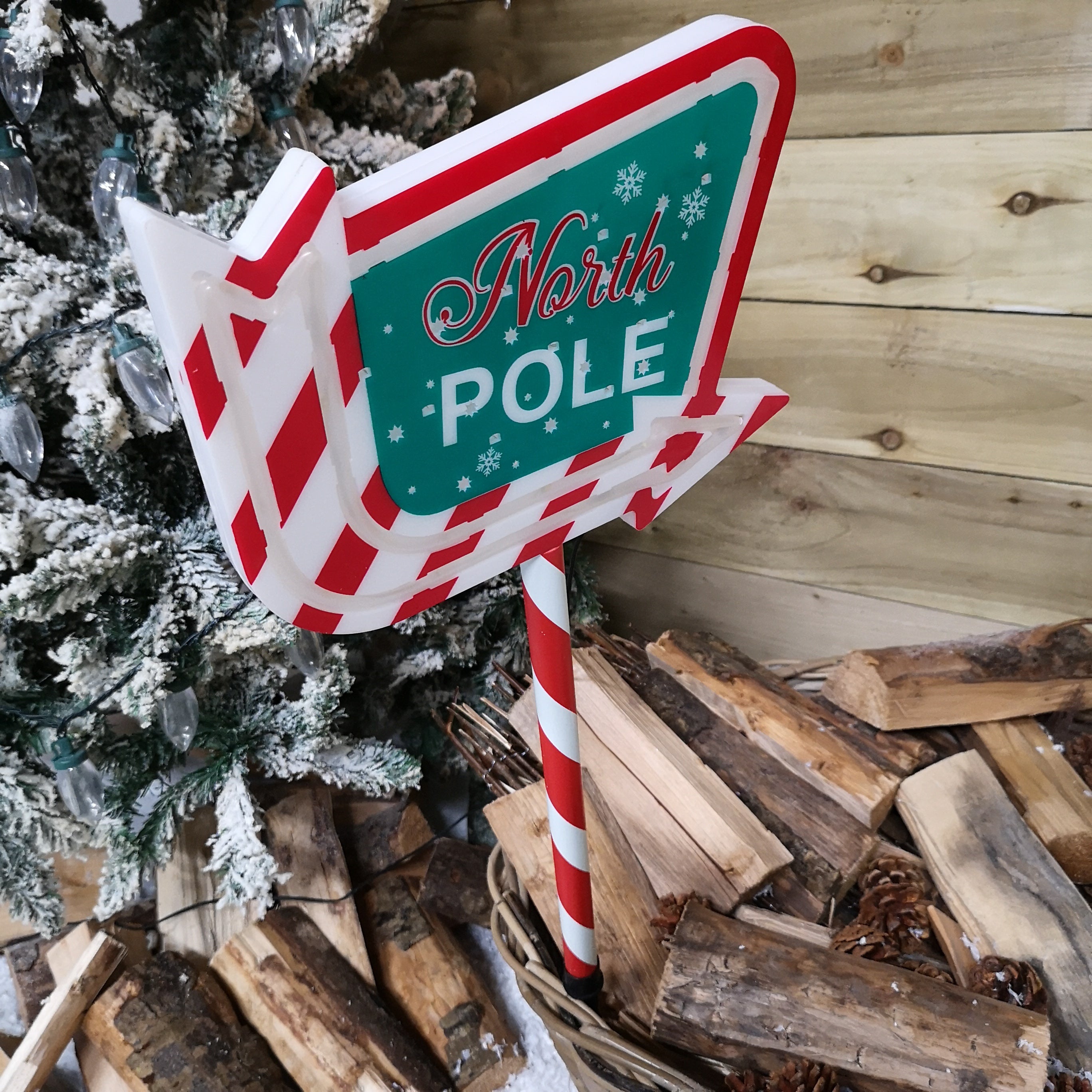 67cm Light Up Christmas Red White and Green North Pole Outdoor Sign with 35 Multi Colour LED Lights