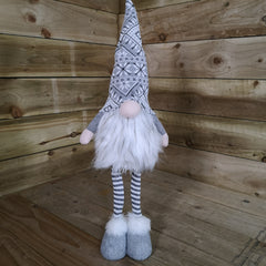 66cm Tall Christmas Gnome Gonk Nordic Decoration Grey Patterned Hat Standing