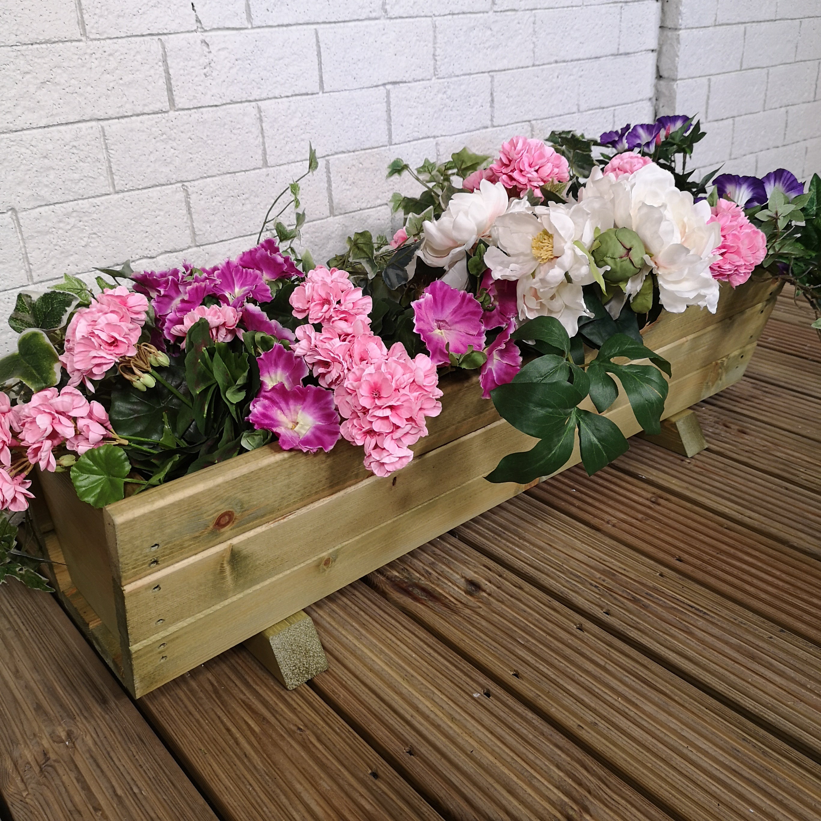 Tom Chambers Hand Made 87cm x 28cm Country Rustic Wooden Medium Garden Trough Flower Bed Planter