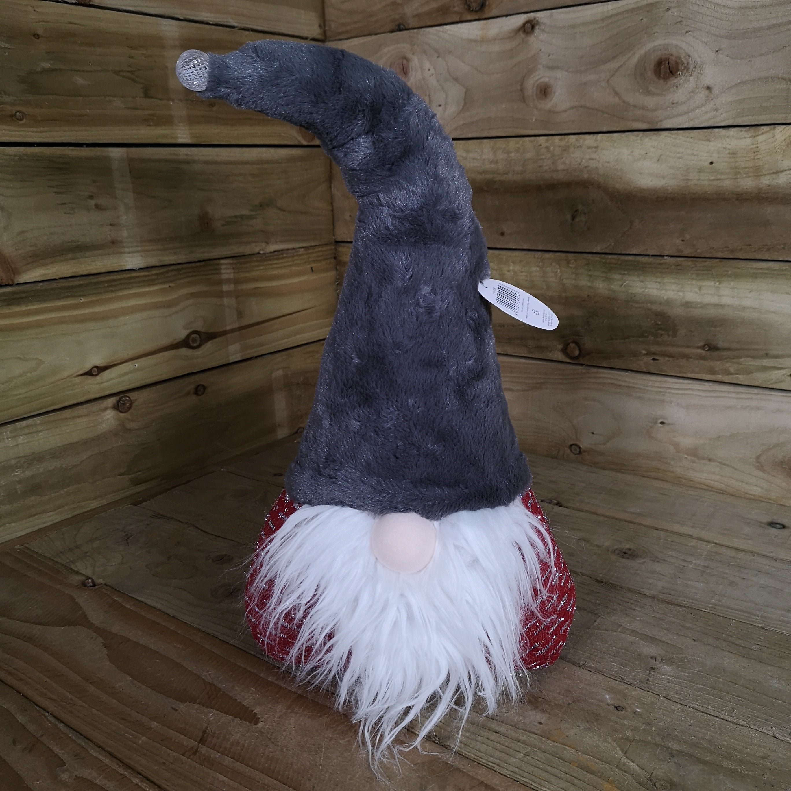 60cm Festive Christmas Light Up Lit Gonk with Grey Hat and Red Body