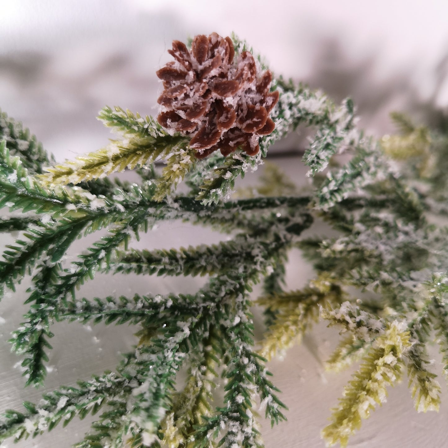 160cm Realistic Look Christmas Green Spruce Garland with Frosting and Plastic Pine Cones