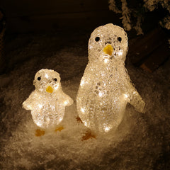 33cm LED Indoor Outdoor Acrylic Penguins Christmas Decoration in Warm White