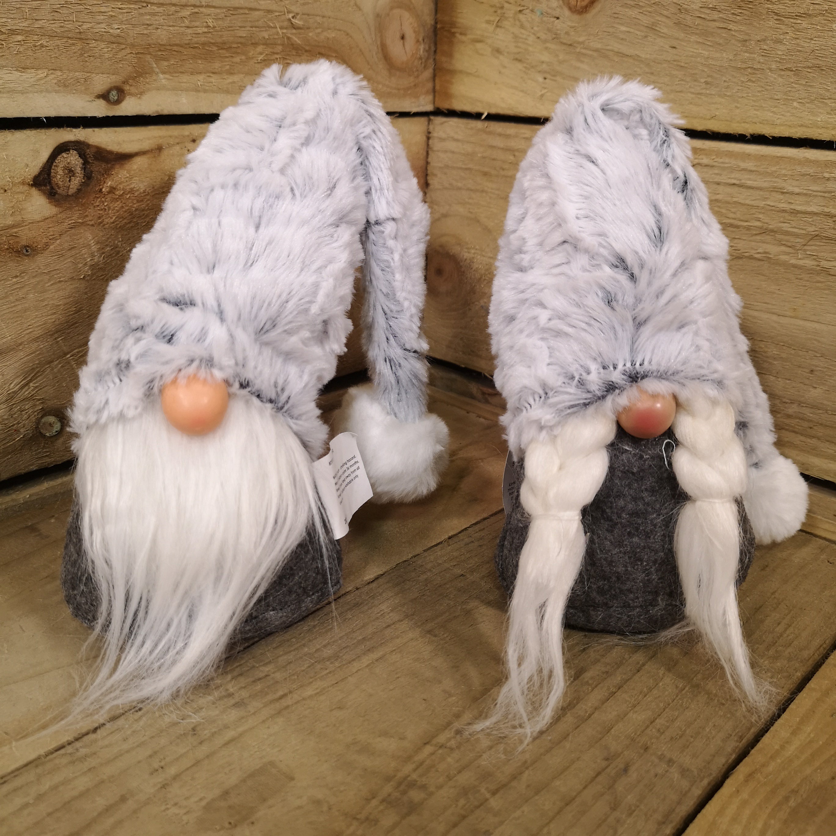 40cm Festive Christmas Sitting Grey Gonk with Fur Hat - Choice of Male or Female