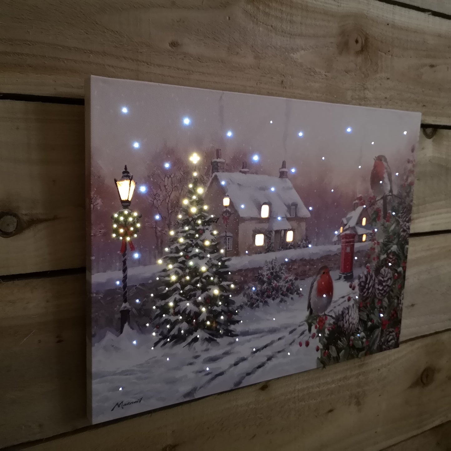 H30cm x 40cm Christmas Scene With Robins Wall Art Canvas