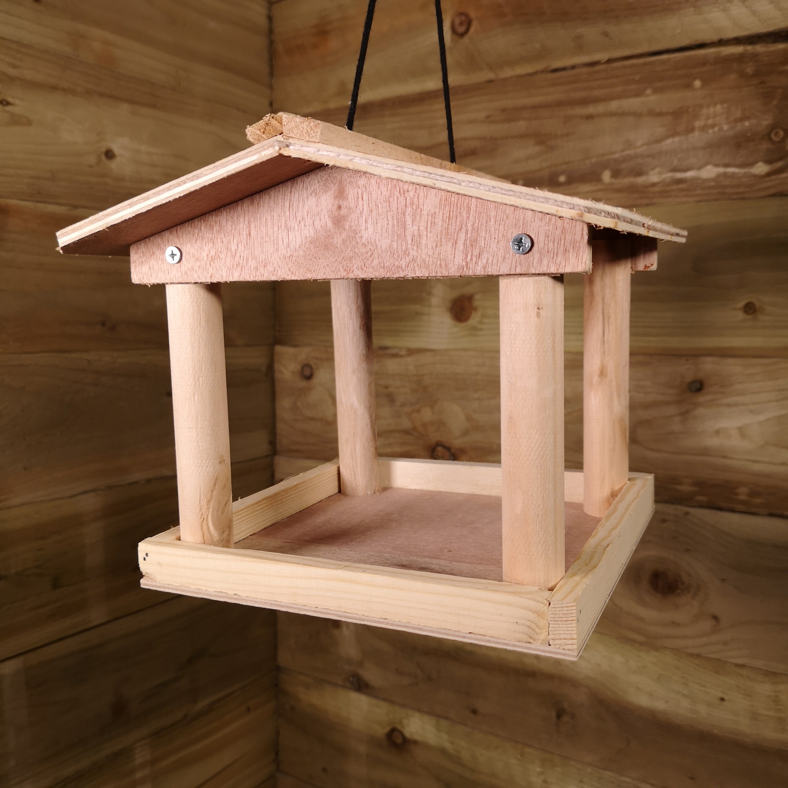 Hanging Wooden Garden Bird Seed Feeder Table with Roof