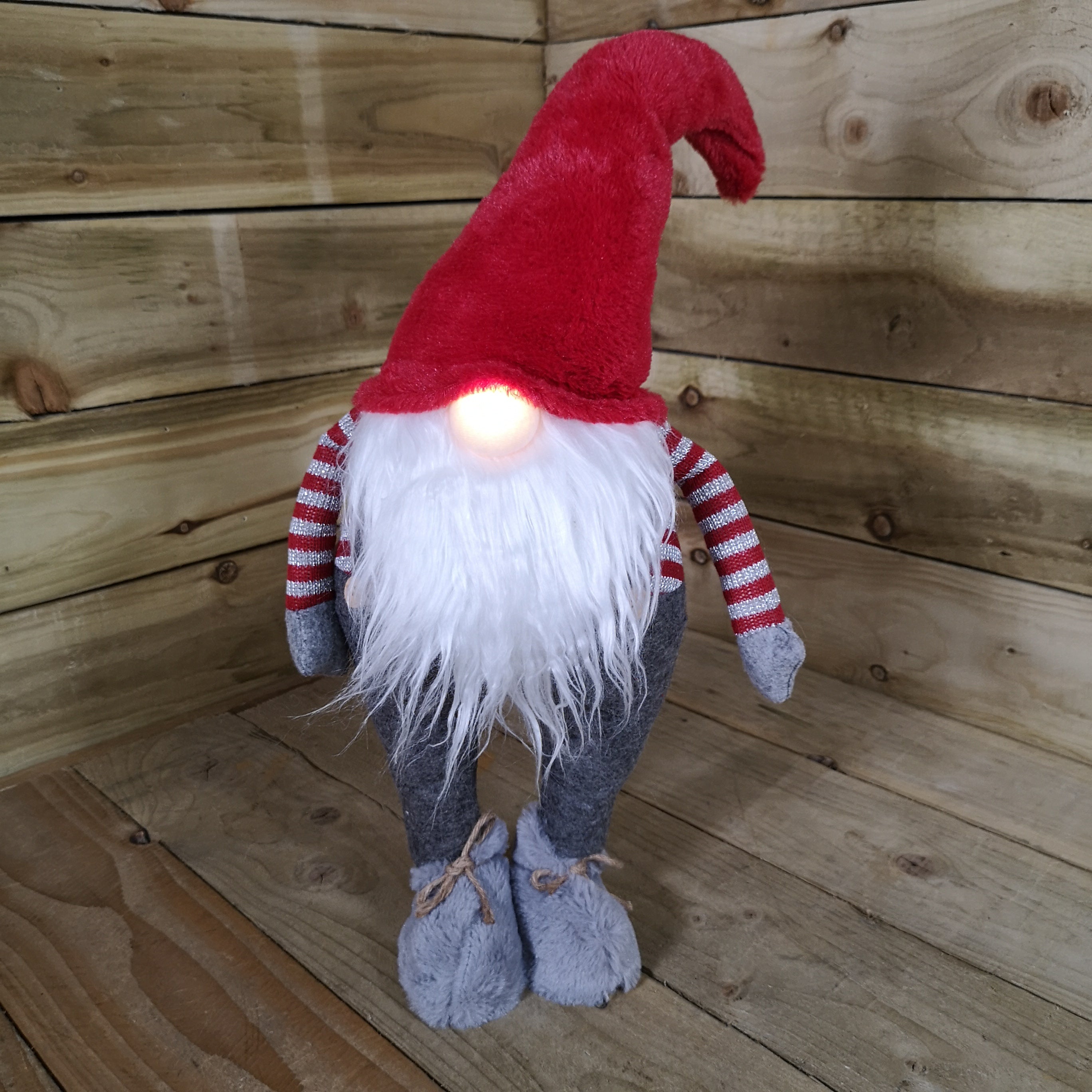 72cm Festive Christmas Light Up Lit Standing Red and Grey Christmas Gonk
