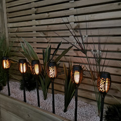 50cm Set of 6 Small Decorative Flickering Flame Solar Garden Path Light