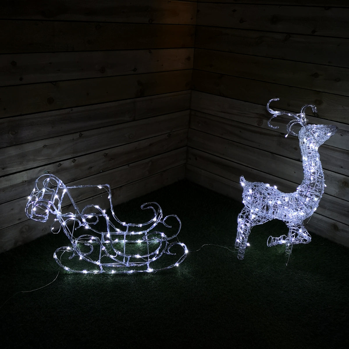1M Christmas Acrylic Reindeer and Sleigh with 140 White Leds