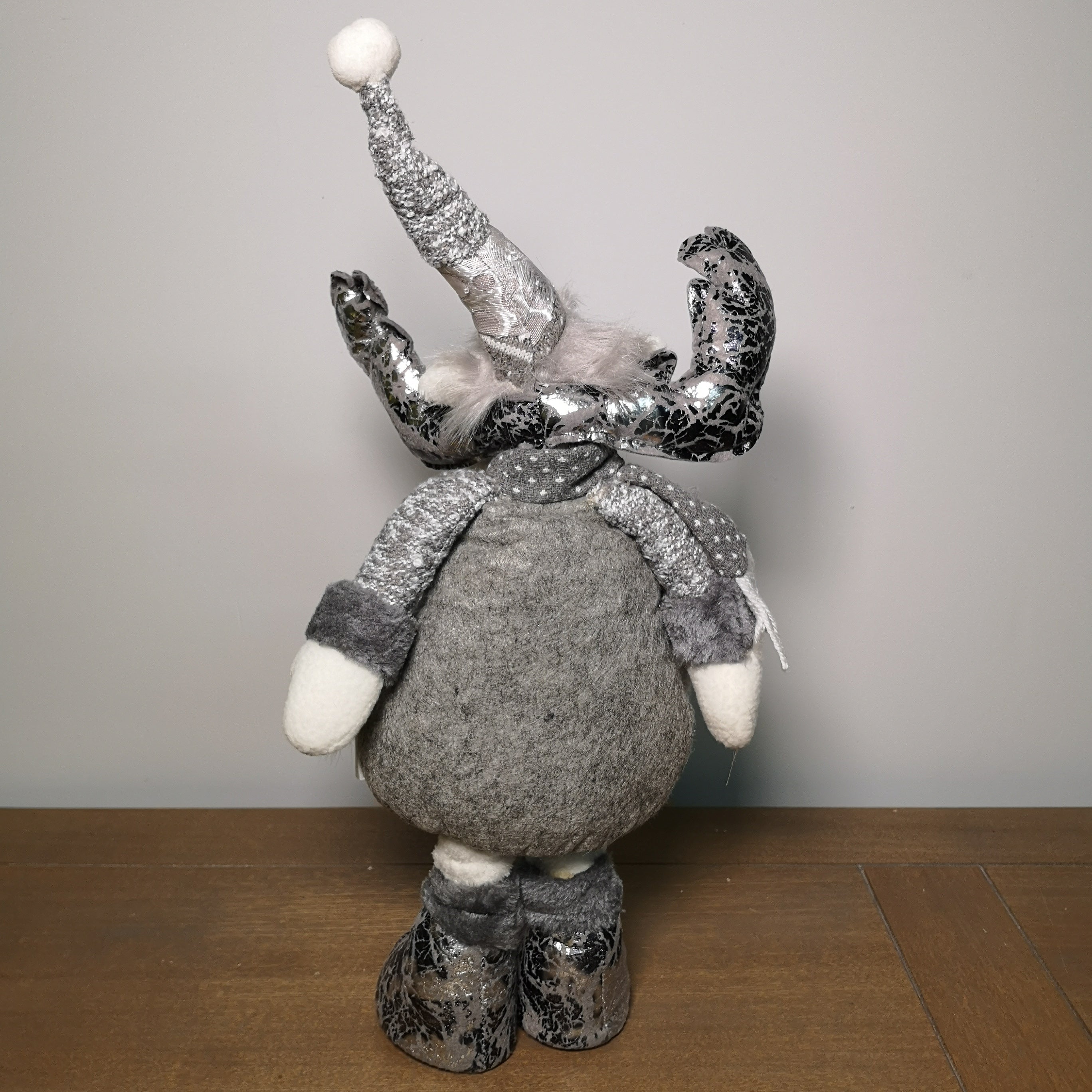 70cm Grey Plush Christmas Moose Reindeer Decoration in Knitted Jumper with Extendable Legs