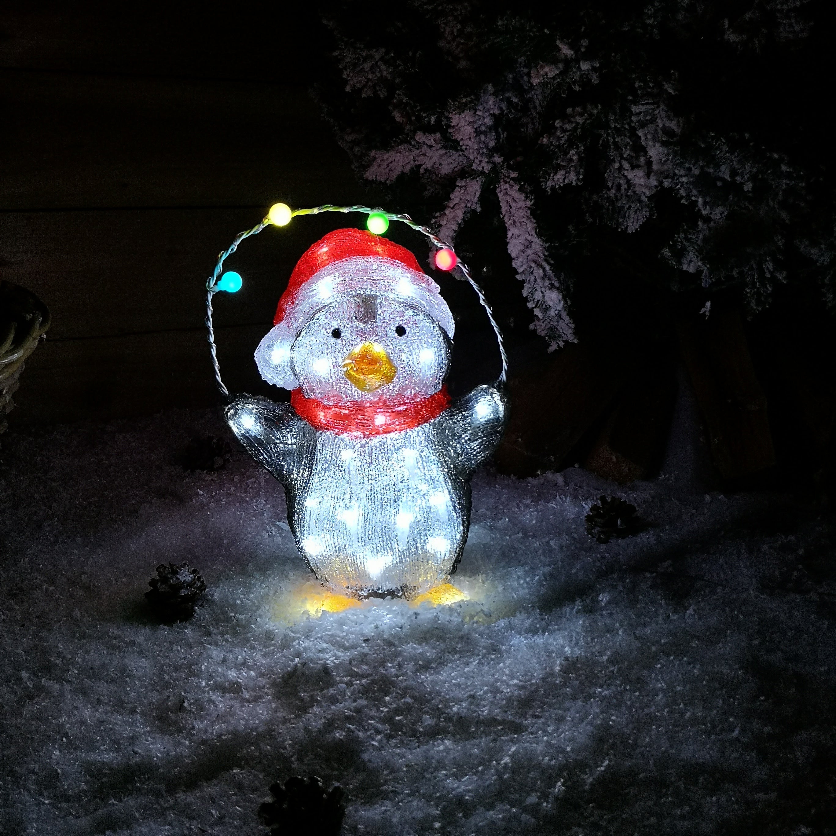 30cm Festive Acrylic Lit Penguin Outdoor Christmas Decoration with 40 LED