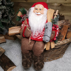 33cm Sitting Father Christmas Santa Claus Figurine Holding Skis and Sack