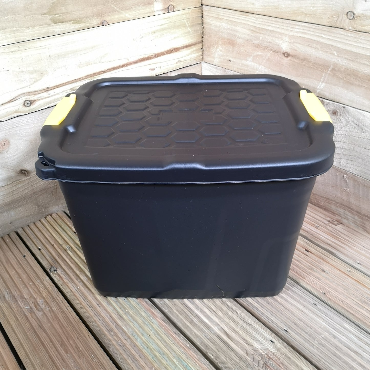 4 x 42L Heavy Duty Storage Tubs Sturdy, Lockable, Stackable and Nestable Design Storage Chests with Clips in Black