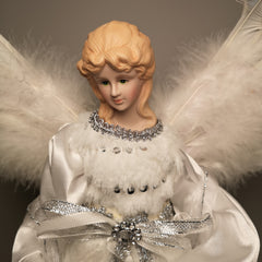40cm Premier Deluxe Christmas Angel Tree Topper Decoration in Silver & White