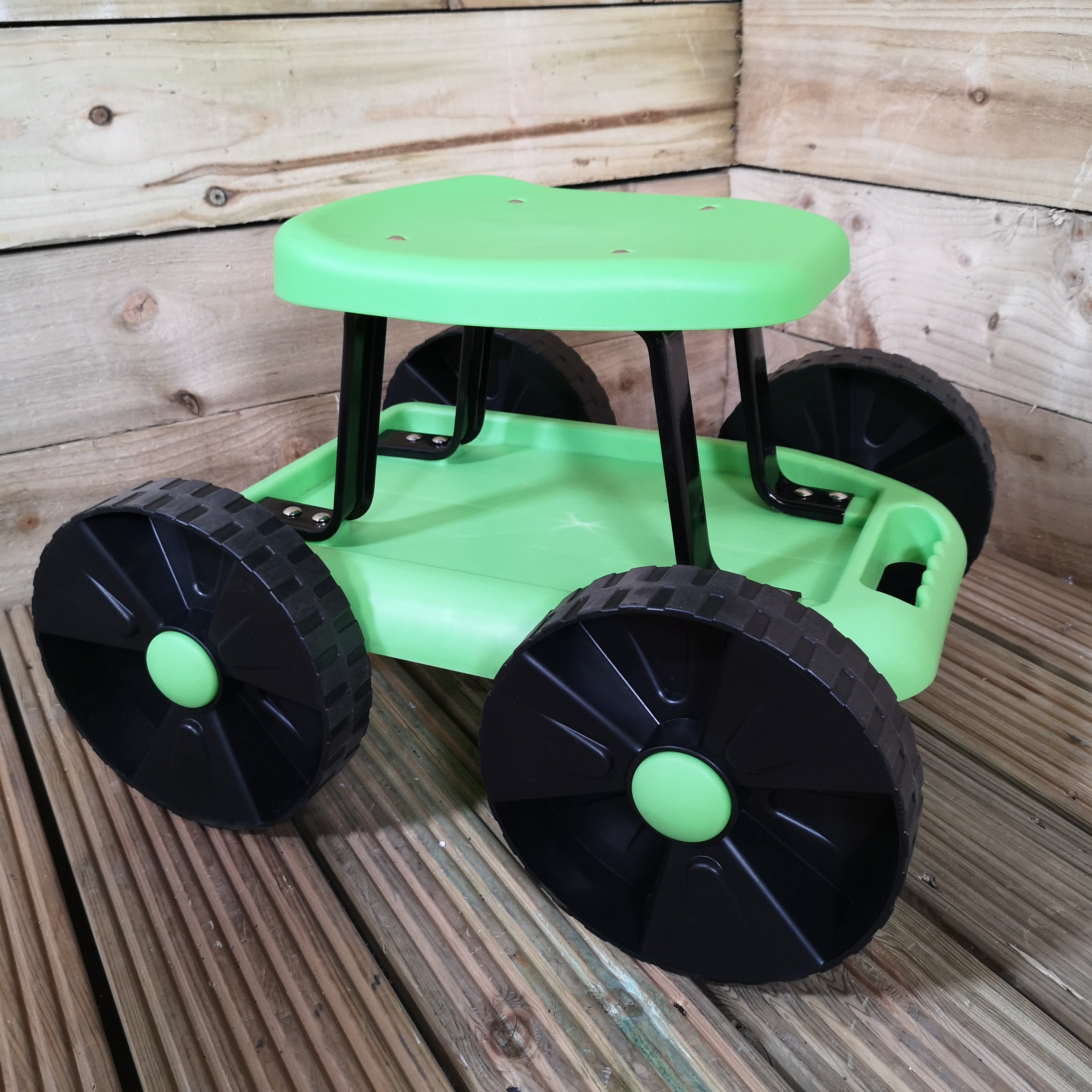 Samuel Alexander Green and Black Rolling Mobile Garden Cart Seat with Wheels and Storage Tray