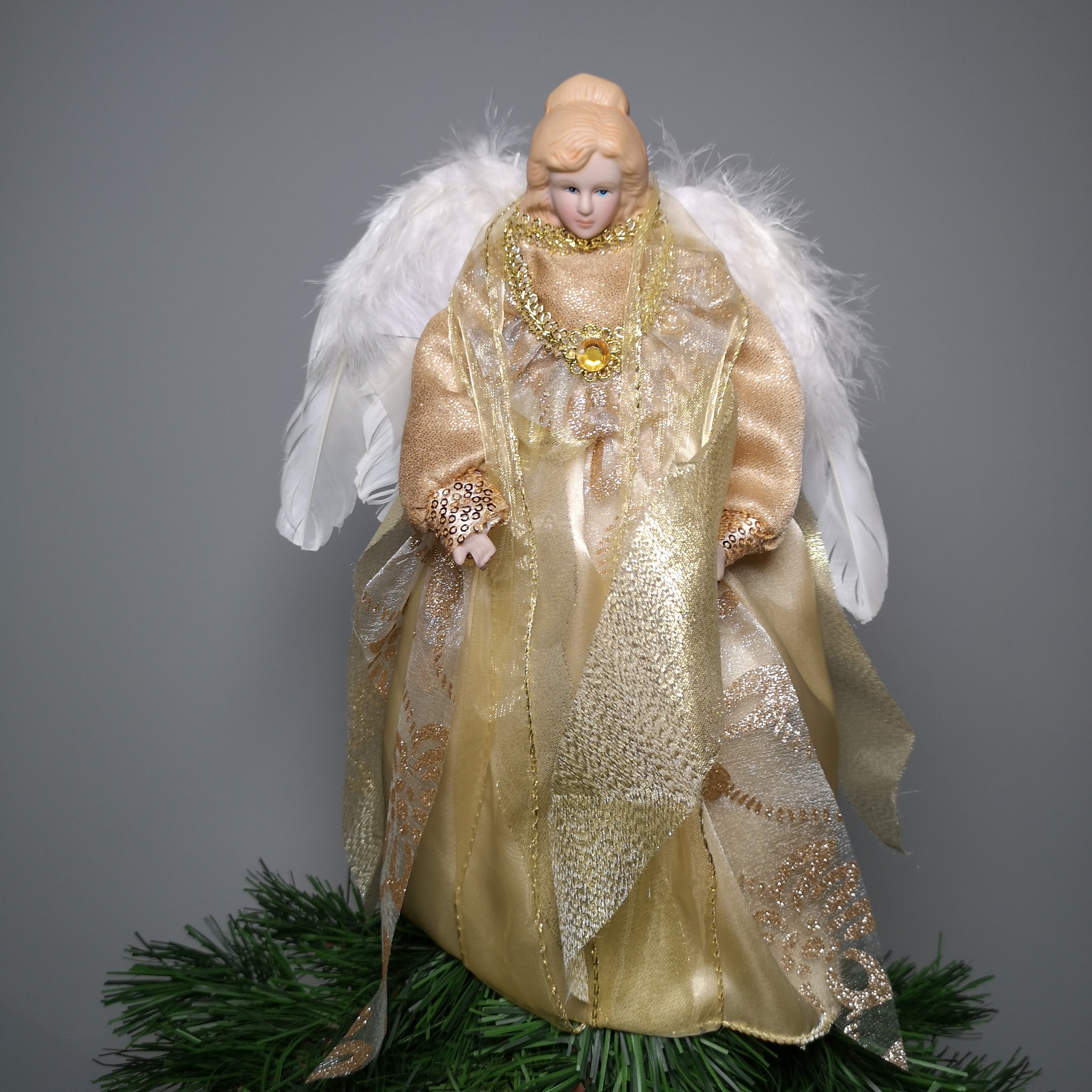 30cm Premier Christmas Tree Topper Angel Decoration in Gold with Feather Wings