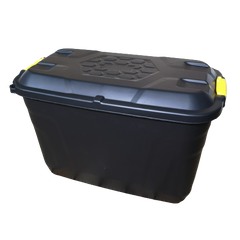 110L Heavy Duty Trunk on Wheels Sturdy, Lockable, Stackable and Nestable Design Storage Chest with Clips in Black