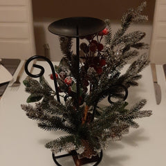 33cm (1ft) Fire Retardant Decorated Candle holder with Snow & Berries