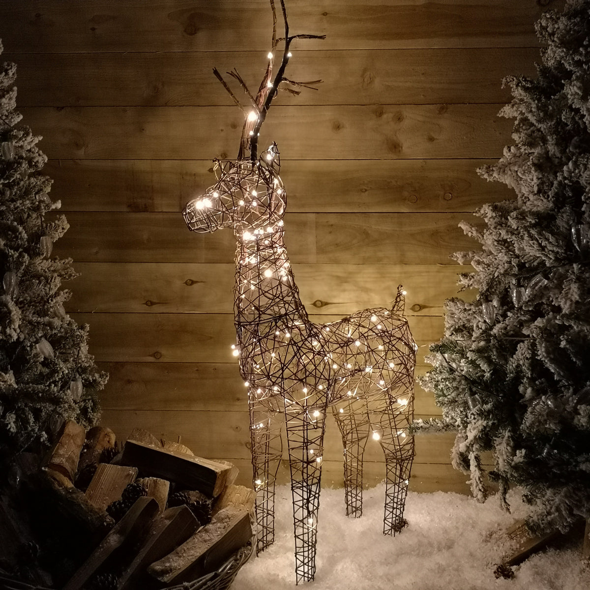 1m (53") Brown Outdoor Standing Wicker Reindeer Decoration With LED Lights