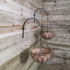 Pack of 2 Tom Chambers Black Lattice Metal Garden Hanging Basket with WaterSave Coco Fibre Liner 35cm - Without Bracket