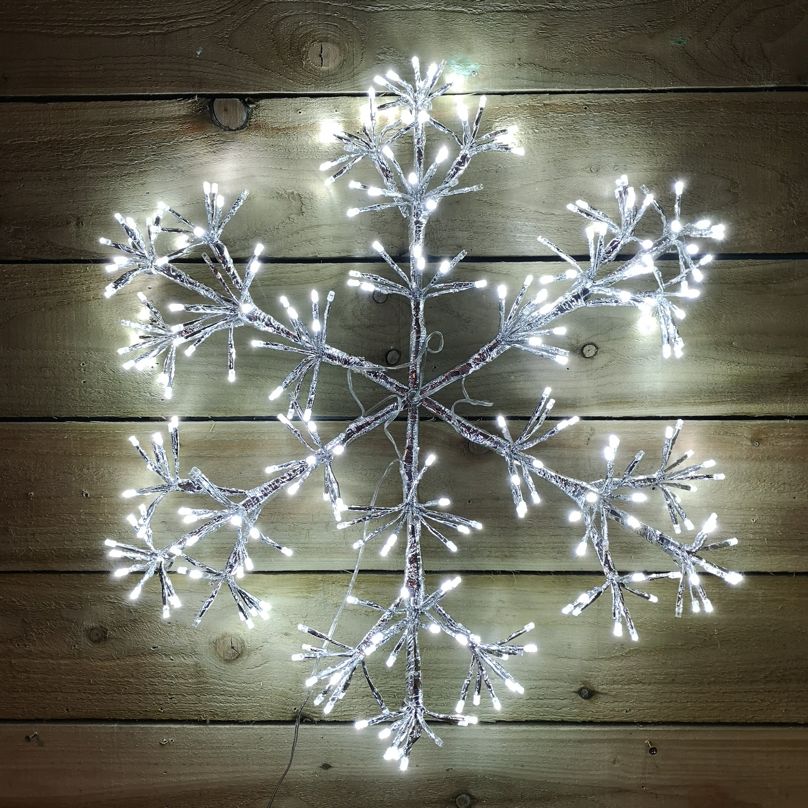 Premier 60cm Silver Starburst Snowflake Wall Window Decoration with 300 Warm White LEDs